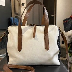 Fossil Sydney White, Brown and Black Satchel